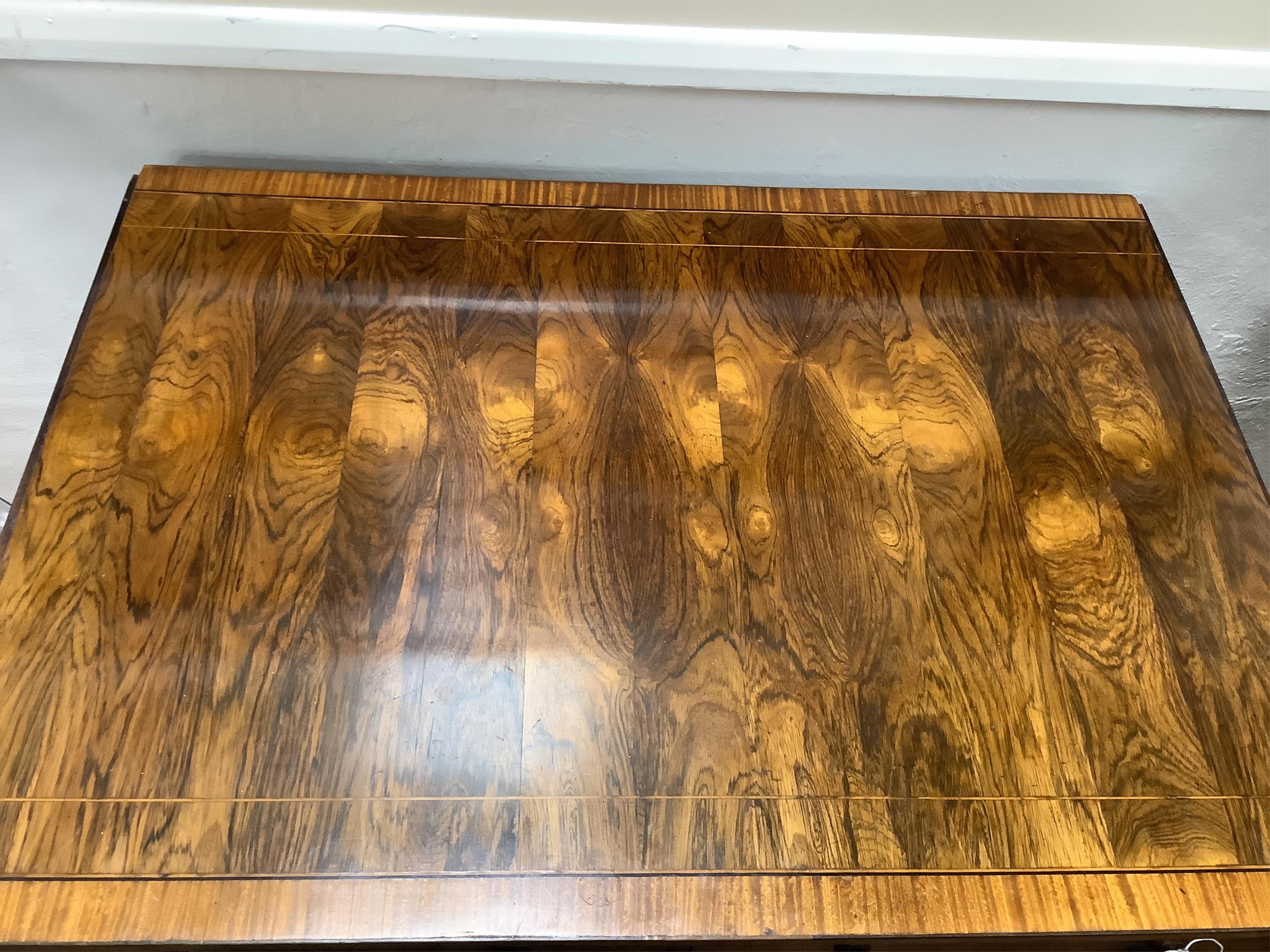 A Regency satinwood banded rosewood sofa table, width 92cm, depth 66cm, height 71cm. Condition - fair